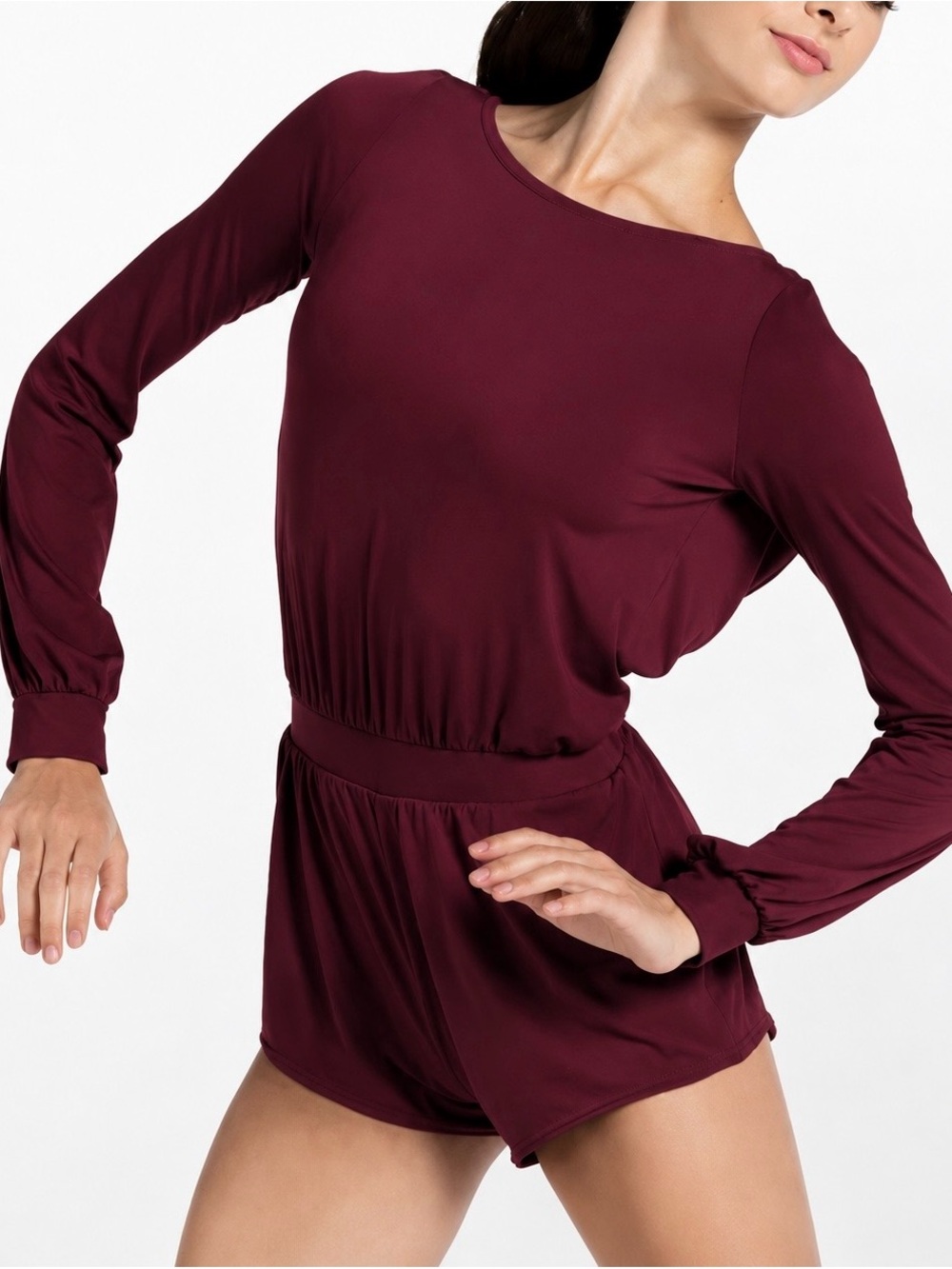Balera MJ11565 Burgundy Long-Sleeve Dance Romper